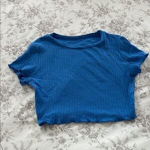 Vibrant Blue Ribbed Short Sleeve Top